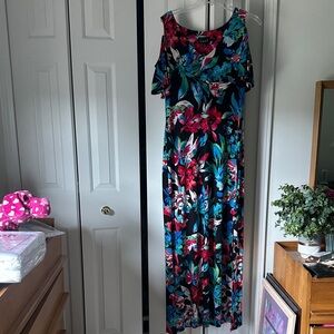 Connected Apparel Floral Cold-Shoulder Maxi Dress
